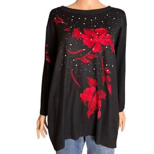 C.D. Daniels Rhinestone Floral Sweater Tunic 3X Valentines Party Date